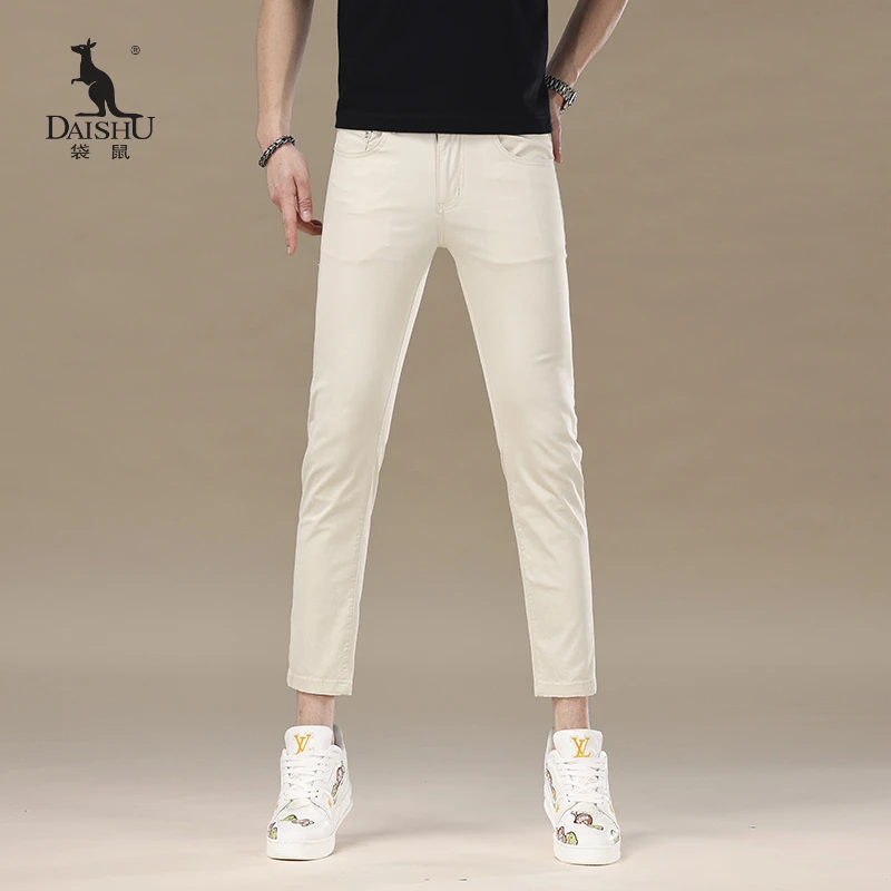 Dai Shu/袋鼠九分牛仔裤男夏季薄款弹力修身小脚2025新款直筒裤