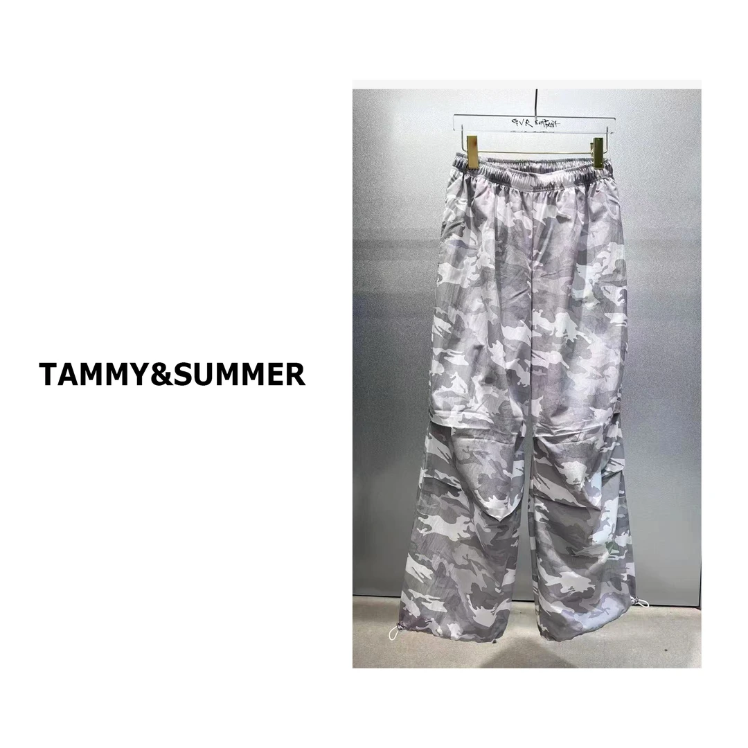 【Tammy&Summer】韩版休闲时尚迷彩松紧腰抽身宽松阔腿直筒裤33065