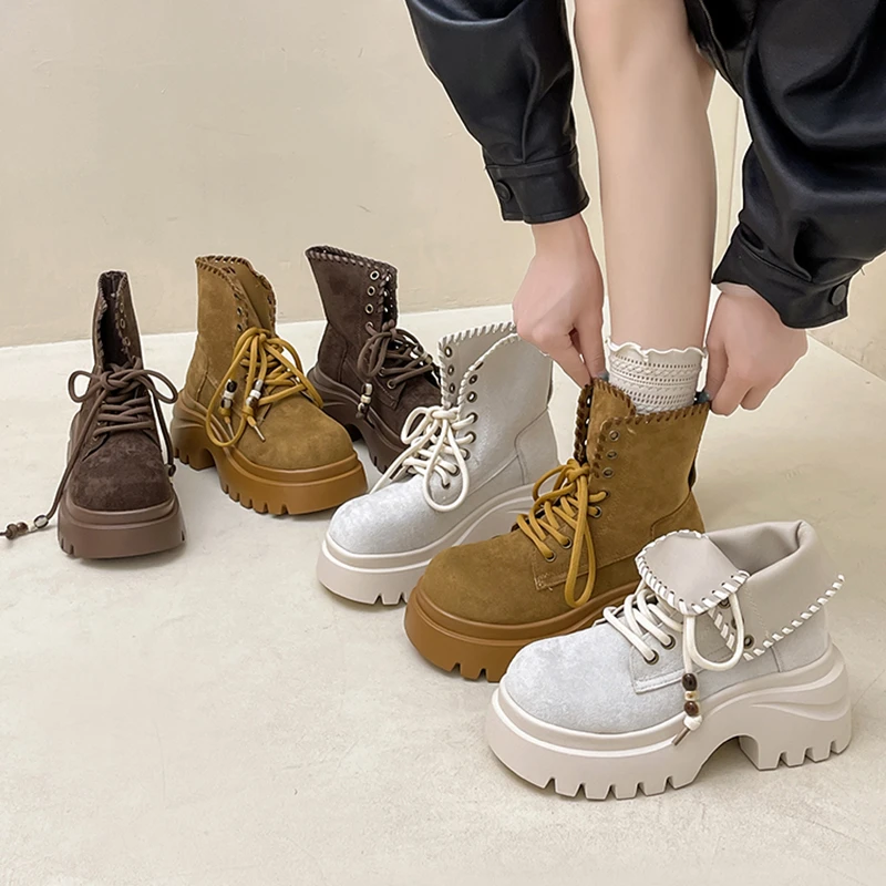 OJRZ简约高级感透气通勤时装靴女2025秋冬新款法式欧美机车马丁靴