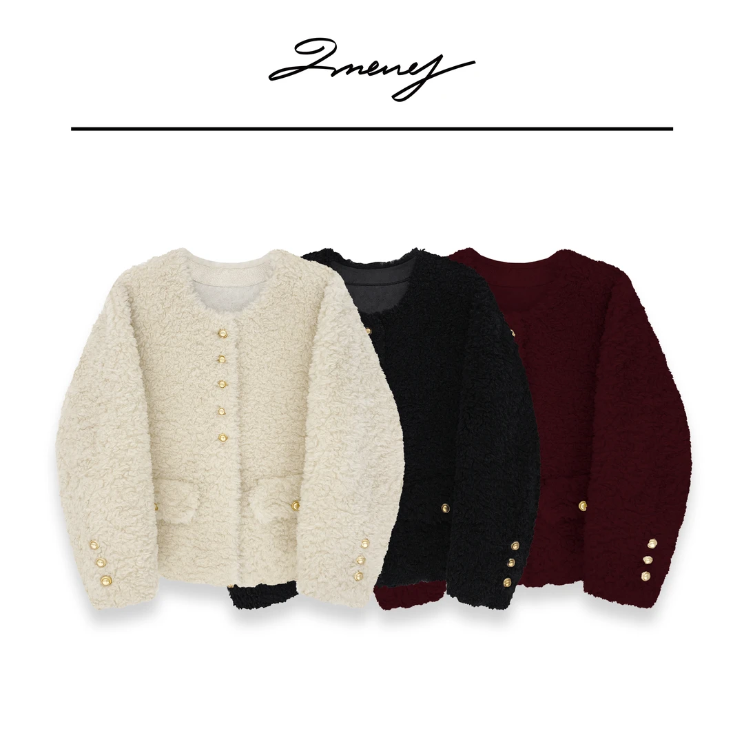 LMENY雪日恋歌~100羊毛高品 气质金扣显瘦毛毛外套24DW019