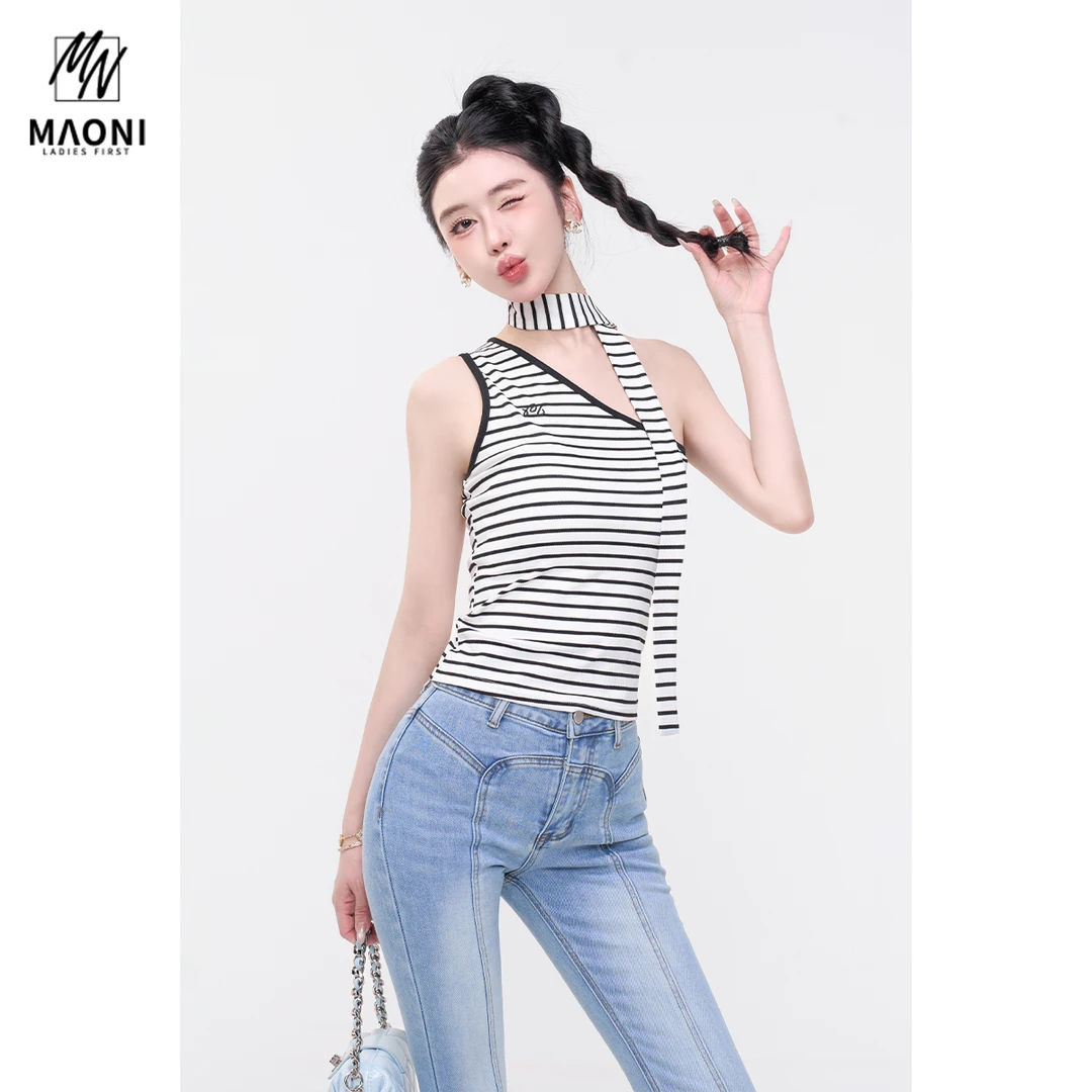 毛妮LADIESFIRST【拿捏纯欲】配围脖单肩背心夏季纯欲风上衣L1934