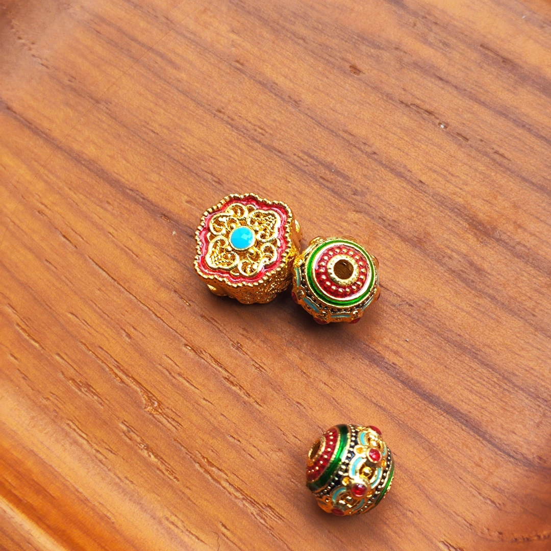 足金999珐琅彩花丝珠