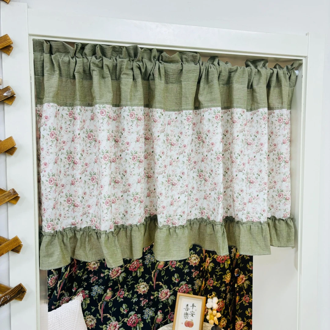 宽150高60田园复古门帘布艺厨间客厅半遮挡隐私帘子免打孔