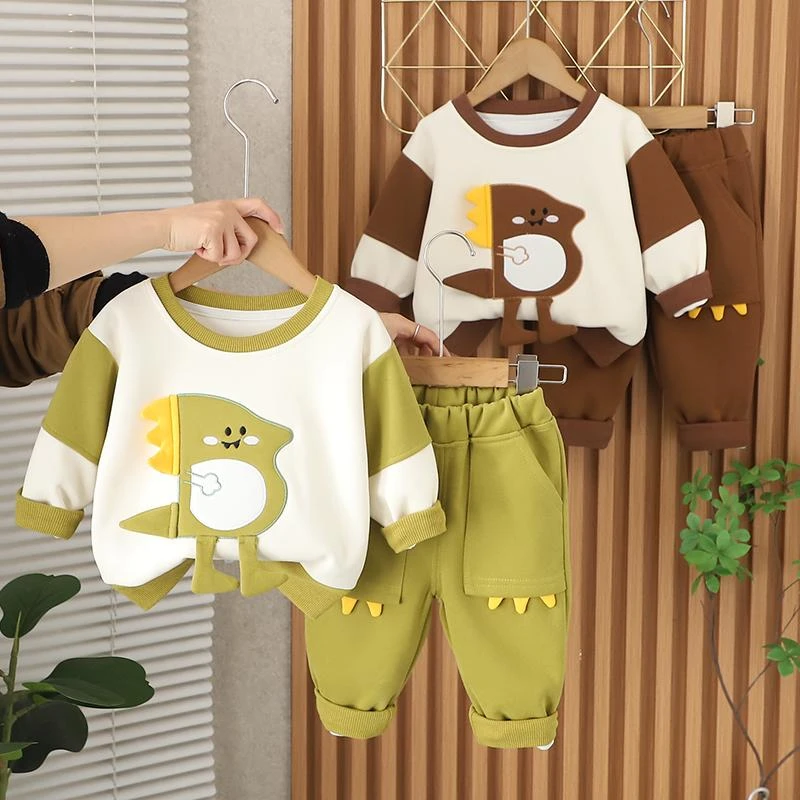 婴儿衣服春秋季男童休闲卡通卫衣外套两件套可爱宝宝运动洋气套装