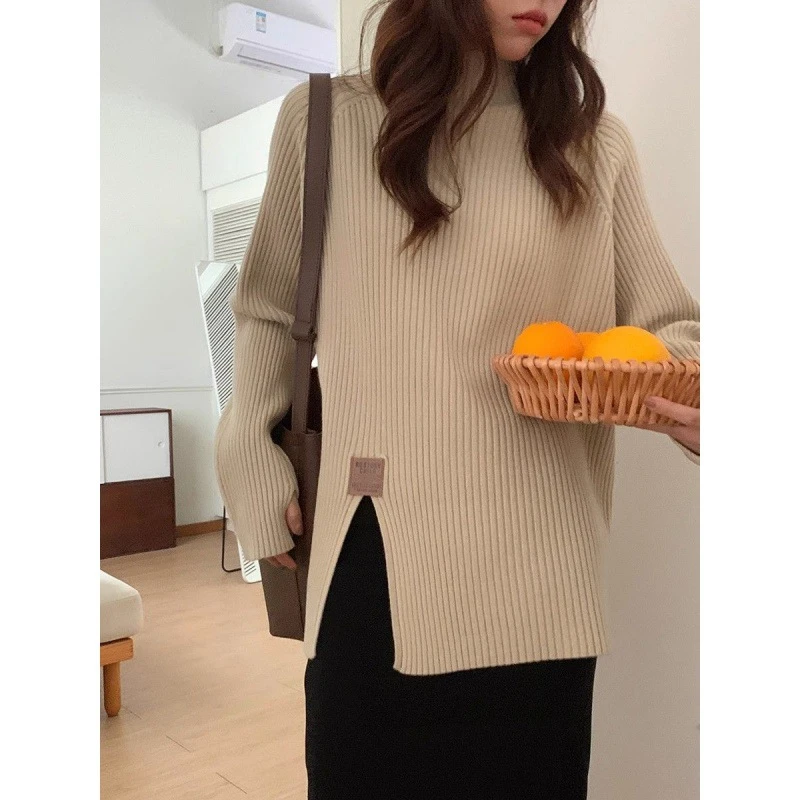 中长款毛衣女士秋冬加厚内搭打底衫高级感半高领长袖针织衫上衣