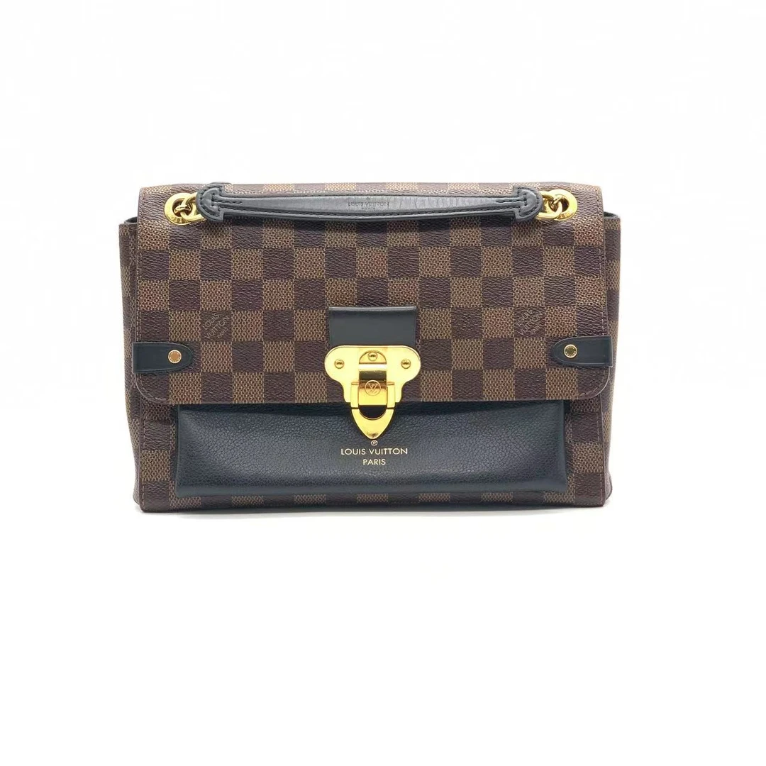 99新 LouisVuitton/路易威登 棋盘格拼黑小号vavin链条包/