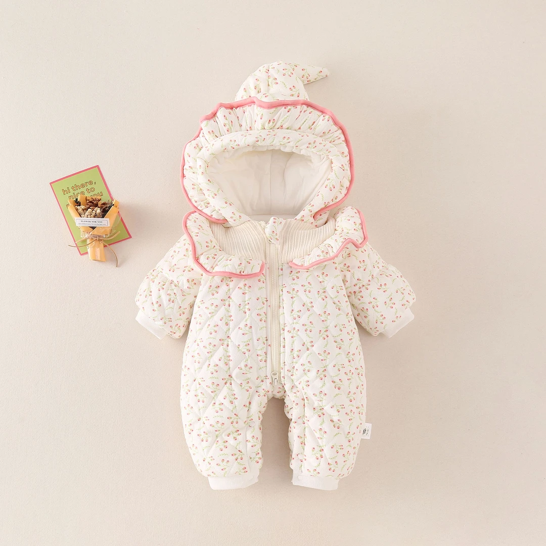 婴幼儿女宝宝外出服新品加棉加厚巫师帽连体衣新年衣服