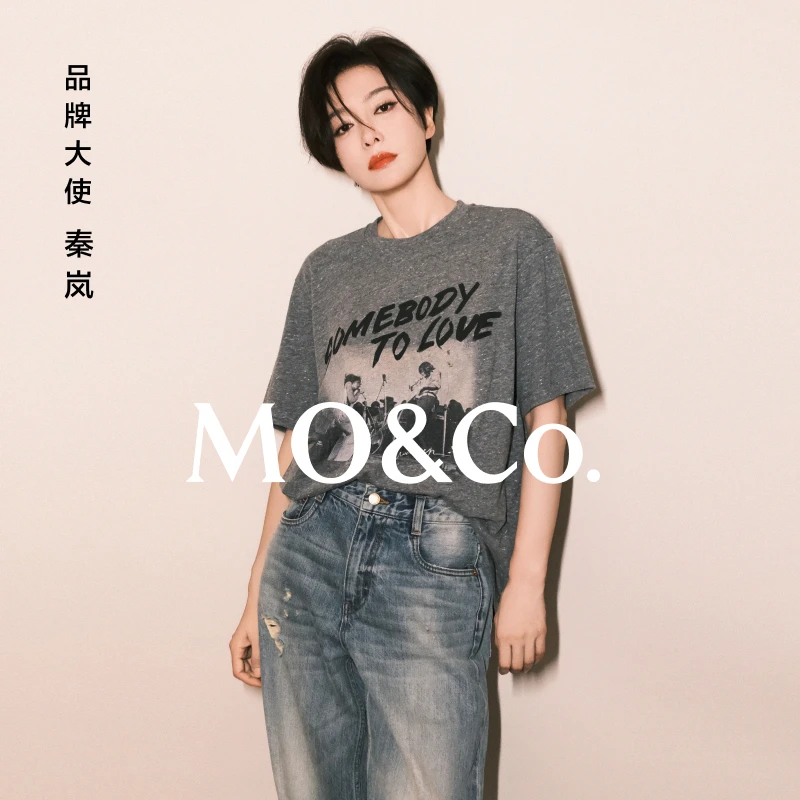 【moco秦岚同款】短袖T恤2025春新品做旧摇滚印花宽松MBE1TEET08