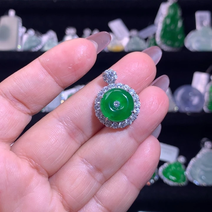 【闪购商品】银S925镶嵌挂件翡翠天然翡翠