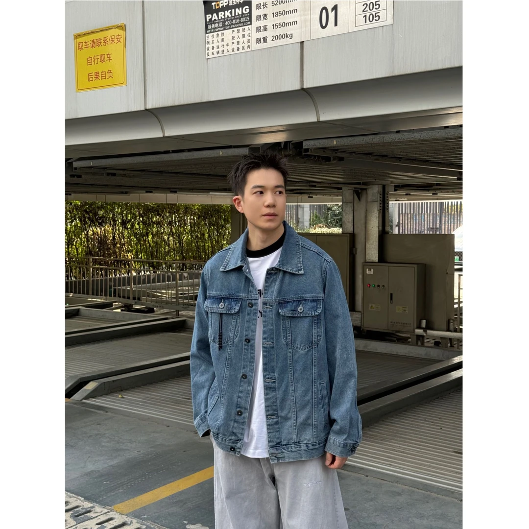 春季新款牛仔衬衫美式休闲宽松复古水洗百搭牛仔外套男