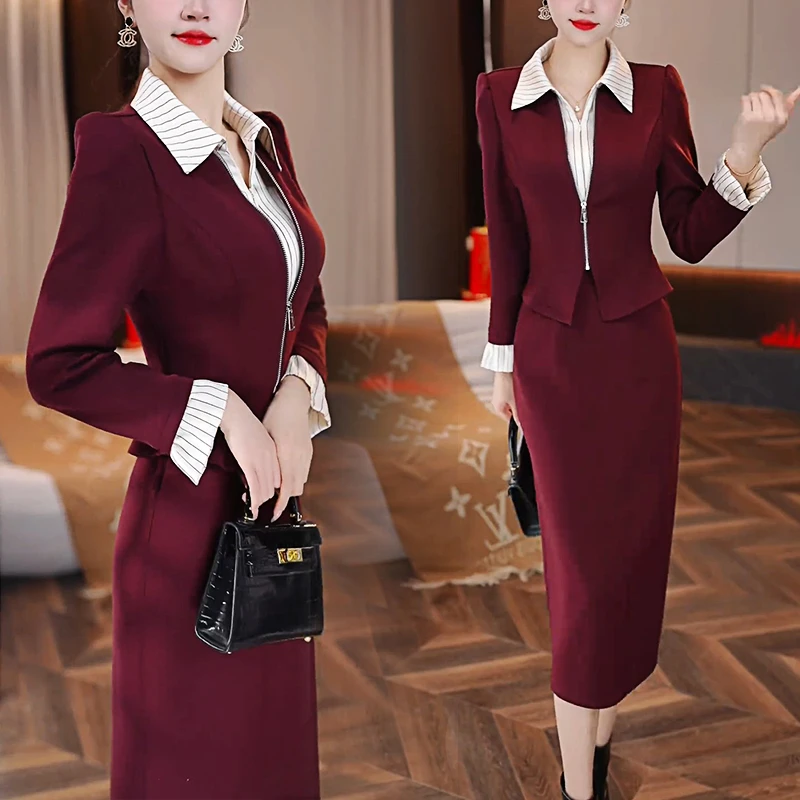 2025秋季新款时尚假两件连衣裙气质显瘦设计感拼接中长款打底裙子