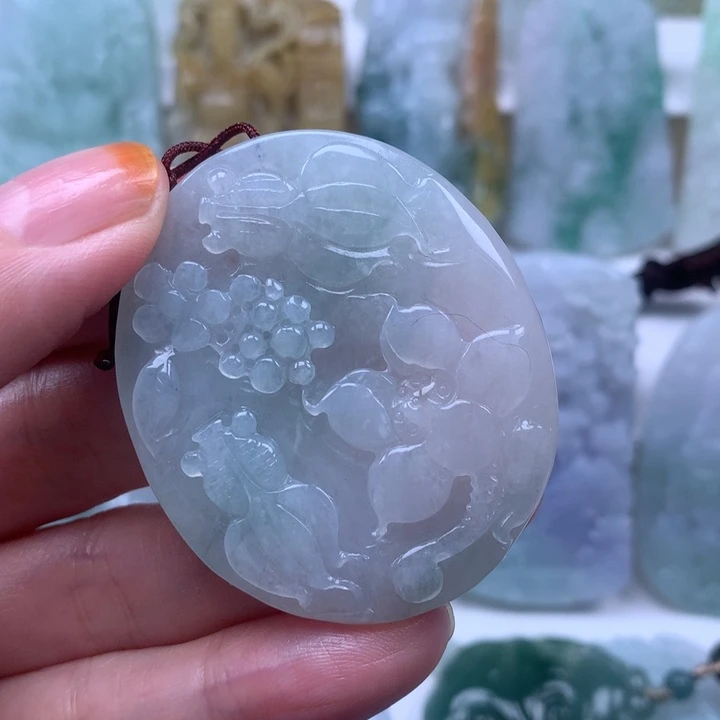 定制翡翠未镶嵌挂件荷花鱼挂件