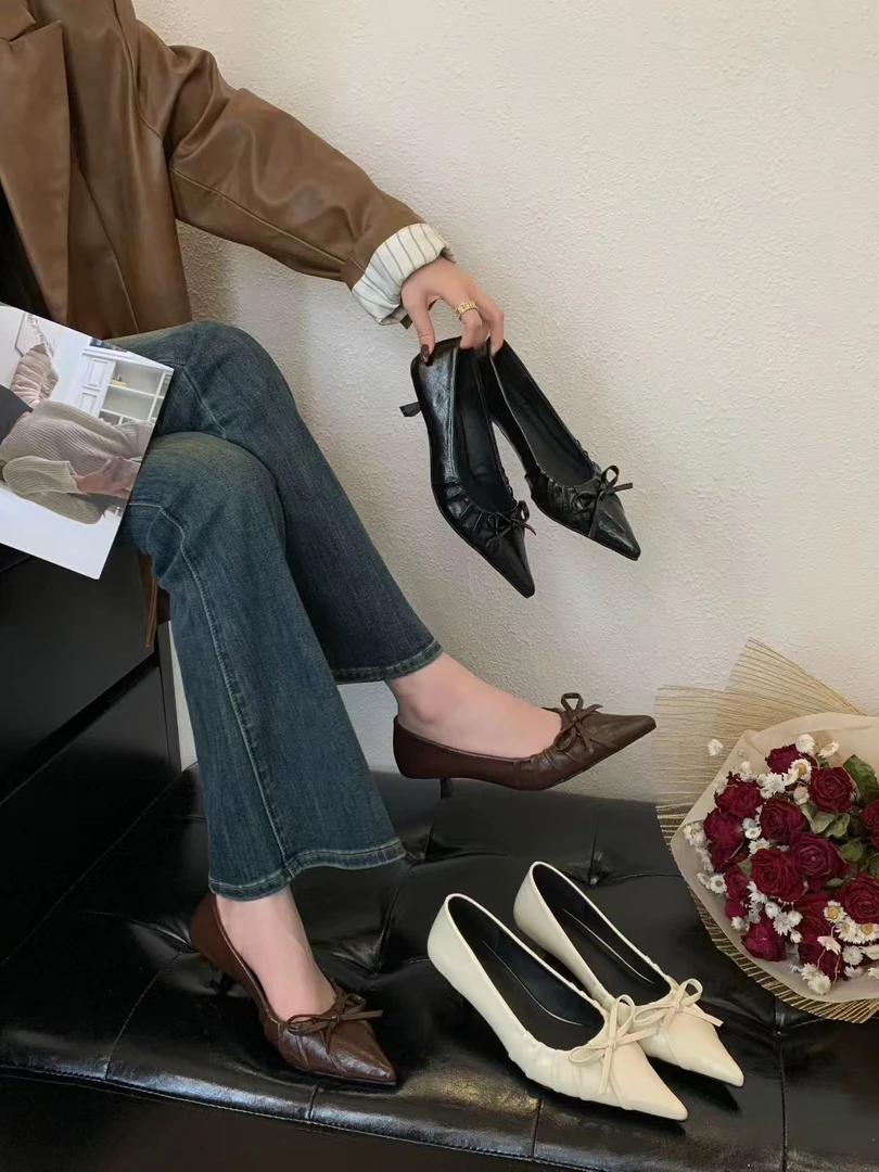 安安家 622-6 高跟尖头单鞋2025年女鞋新款浅口鞋气质细跟高跟鞋