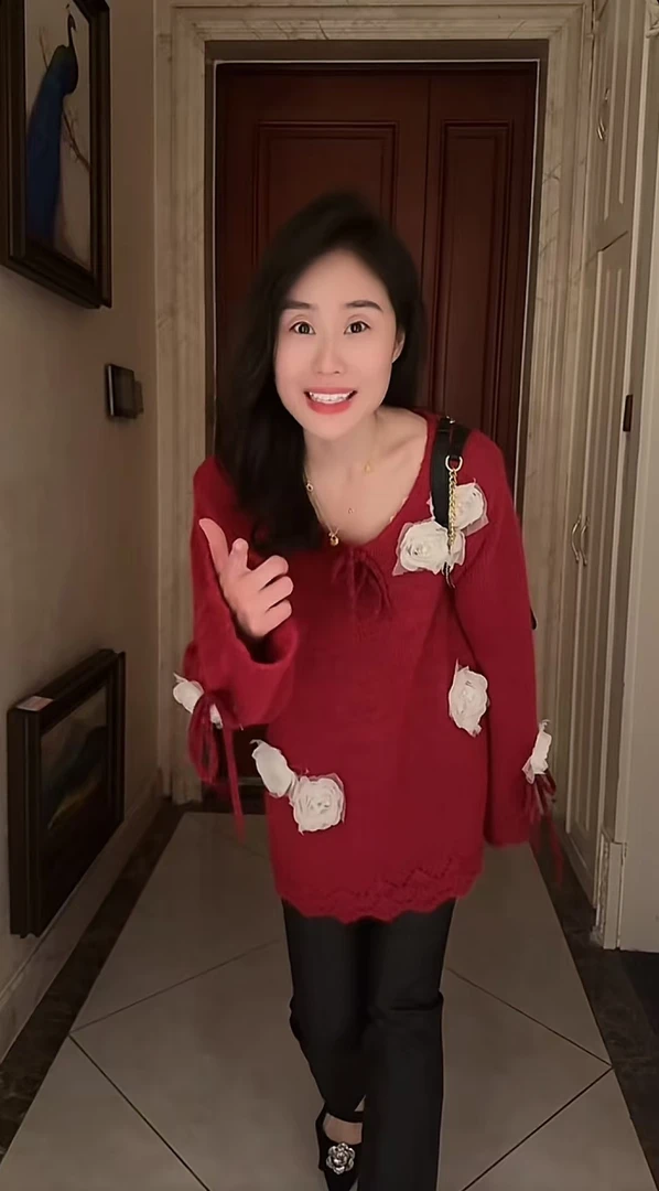 Miss huo 红红火火的新年毛衫 A红色 7619