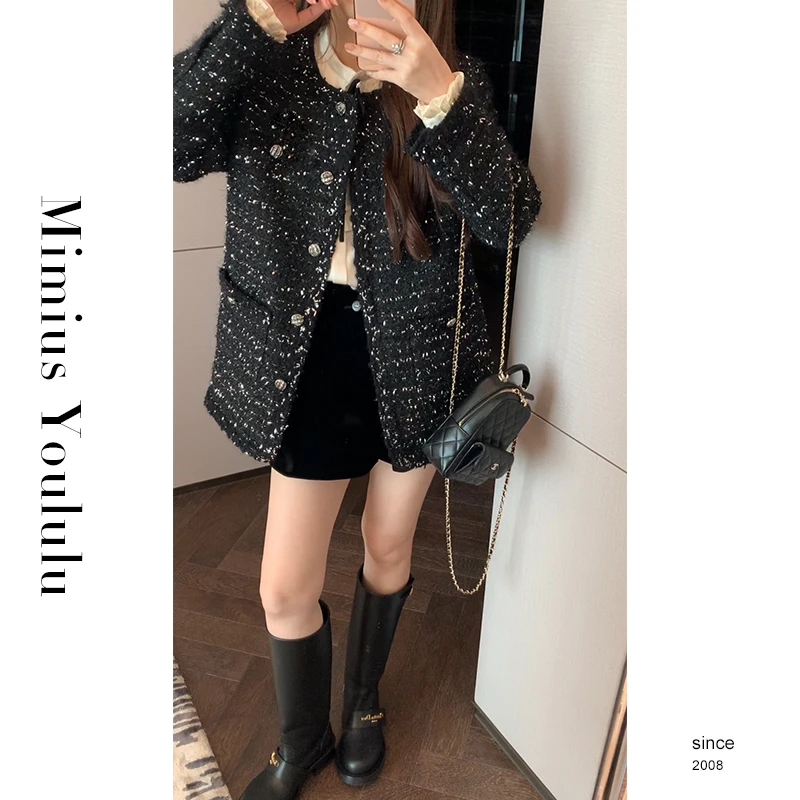 【mimius】喵喵 高奢黑金小香～粗花呢羊 毛编织外套 F08305