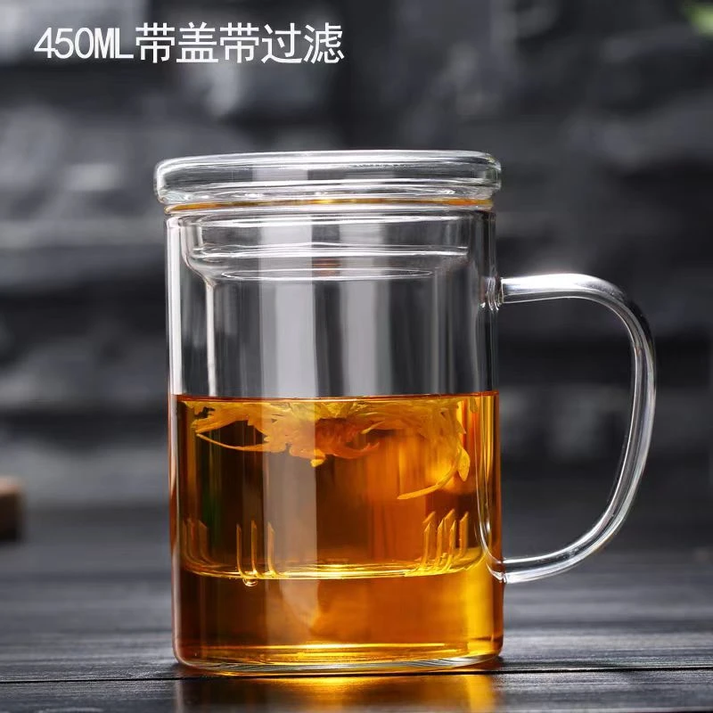 透明玻璃杯水杯过滤泡茶杯带把喝水杯家用绿茶杯办公杯茶水分离杯
