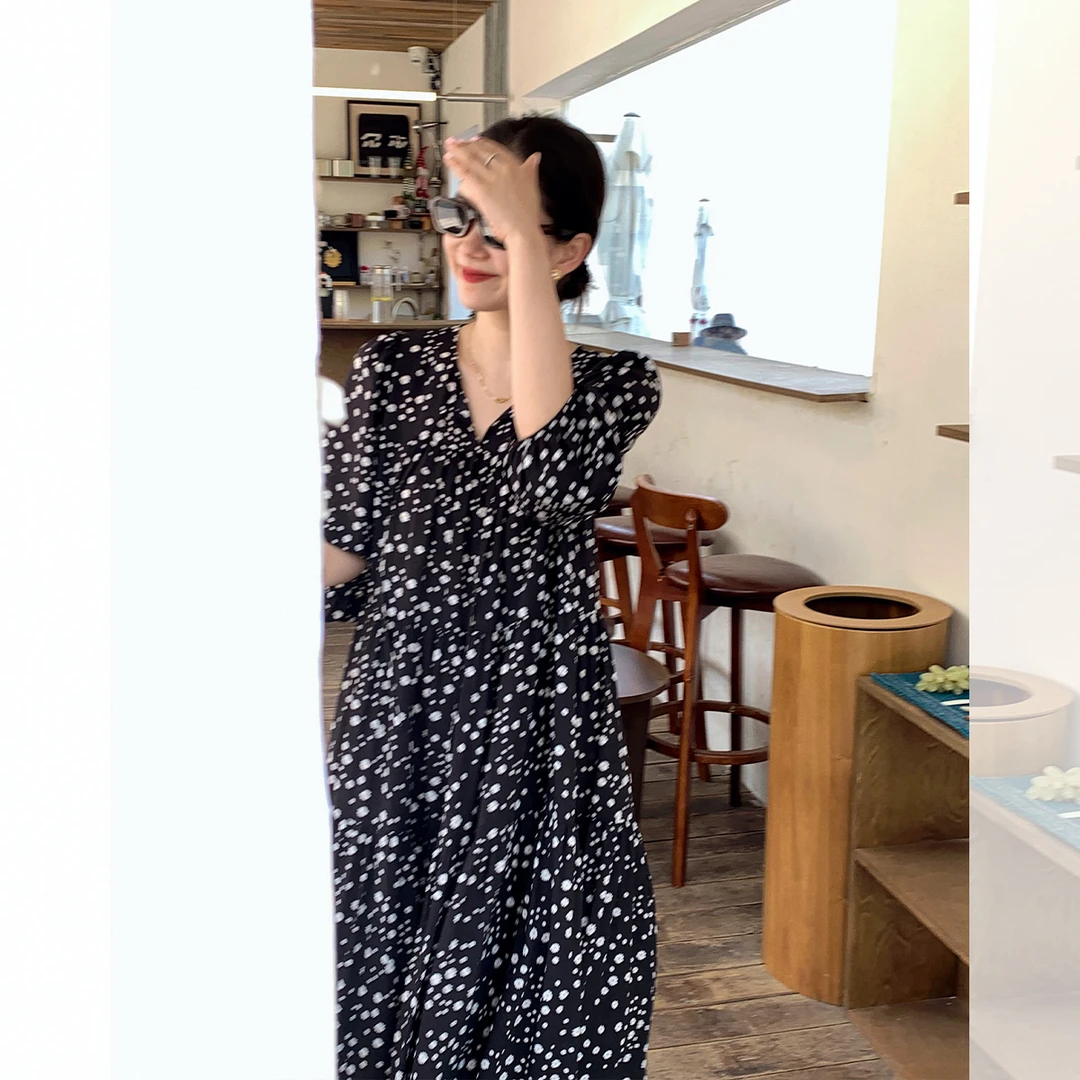 莉贝琳sisy碎花连衣裙蛋糕裙显瘦泡泡中袖连衣长裙子S25205DS02