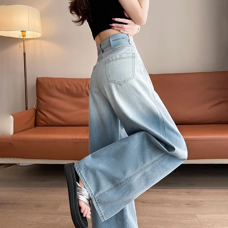 浅色天丝阔腿牛仔裤女夏季薄款高腰垂感高级感宽松冰丝直筒拖地裤