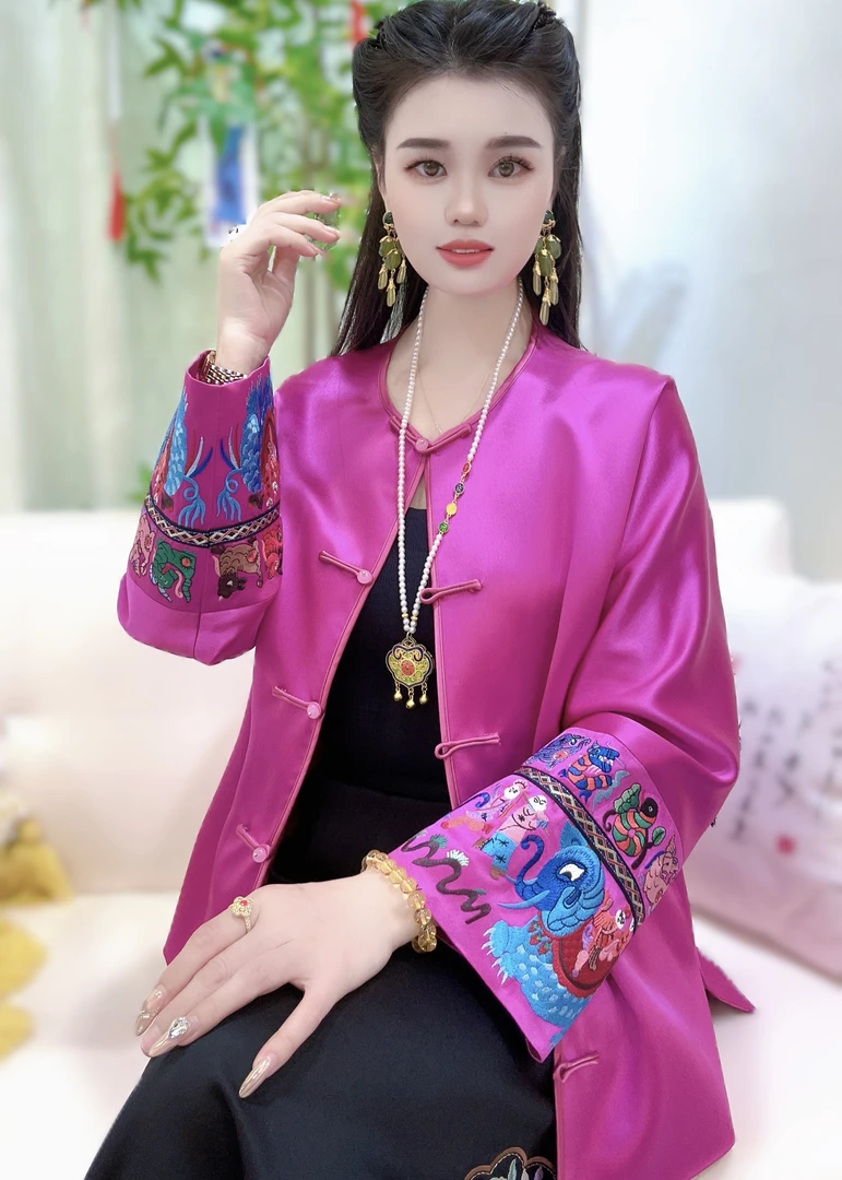 【丹妮甄选】-新中式国风十二生肖醋酸端庄显瘦气质外套#0623圆领