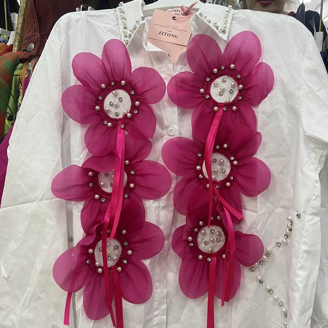 定制轻奢洋气精致气质玫红荷叶领长袖衬衫上衣