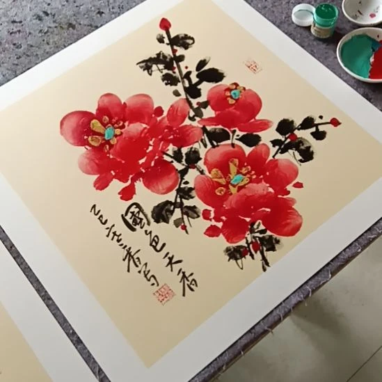 带灯款写意画牡丹花50cm×50cm