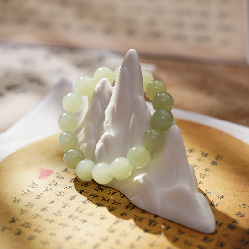 新疆和田玉晴水手串卡12mm女士百搭古风手链女款手工正