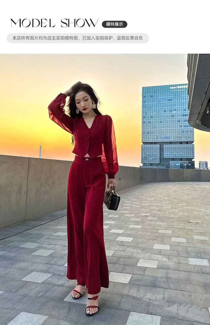 时尚流行套装上衣阔腿裤两件套2025秋季新款穿搭酷飒风女装高级感