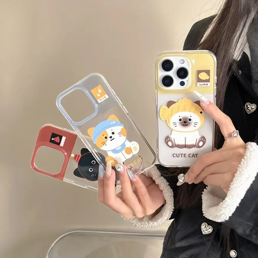 鲷鱼烧棕白猫适用iPhone16高透手机壳华为vivo小米15oppo防摔保护