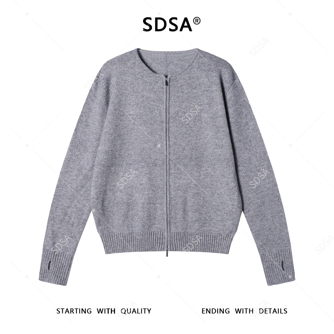 SDSA男士秋冬新款痞帅男装极简风拉链无领开衫针织衫毛衣百搭时尚