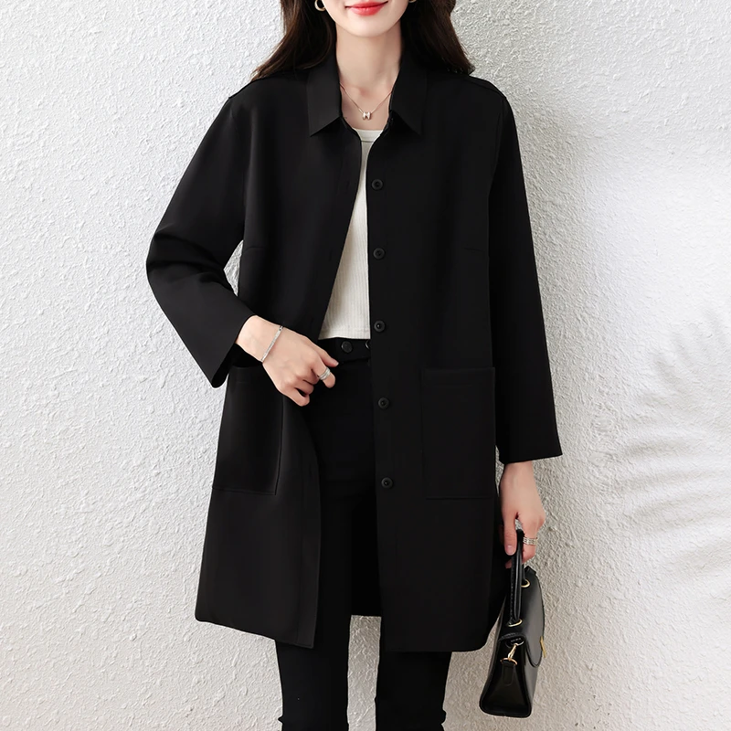 2025春秋季新款时尚大码衬衫气质开衫遮肉宽松显瘦中长款上衣外套