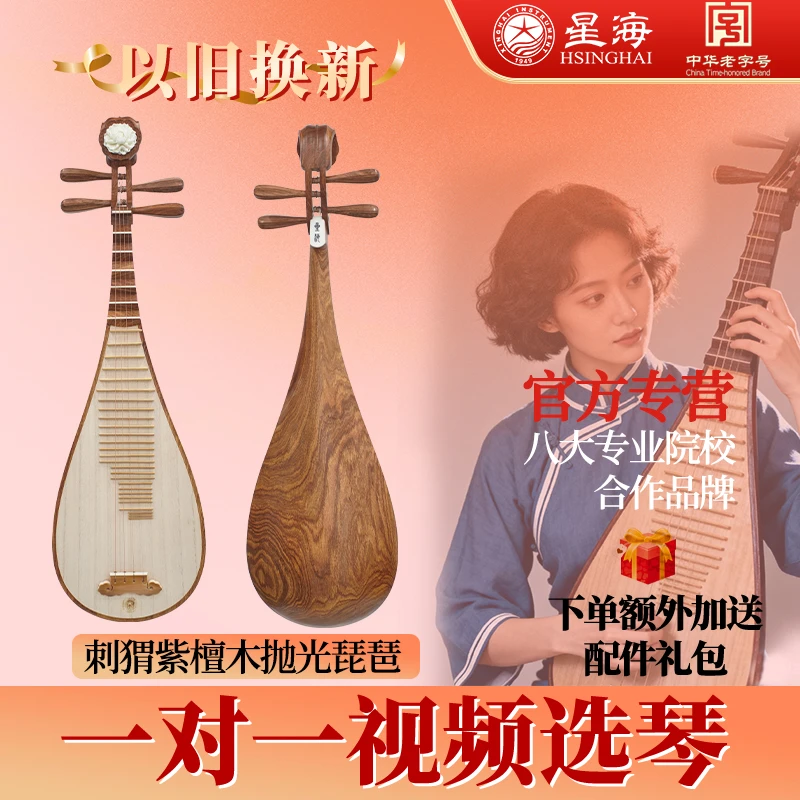 北京星海专业演奏级刺猬紫檀木成人考级抛光琵琶