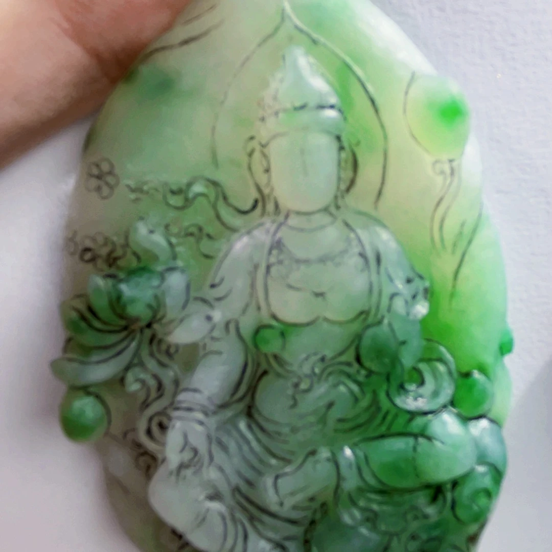 狐***姐定制翡翠未镶嵌定制翡翠六牙普贤
