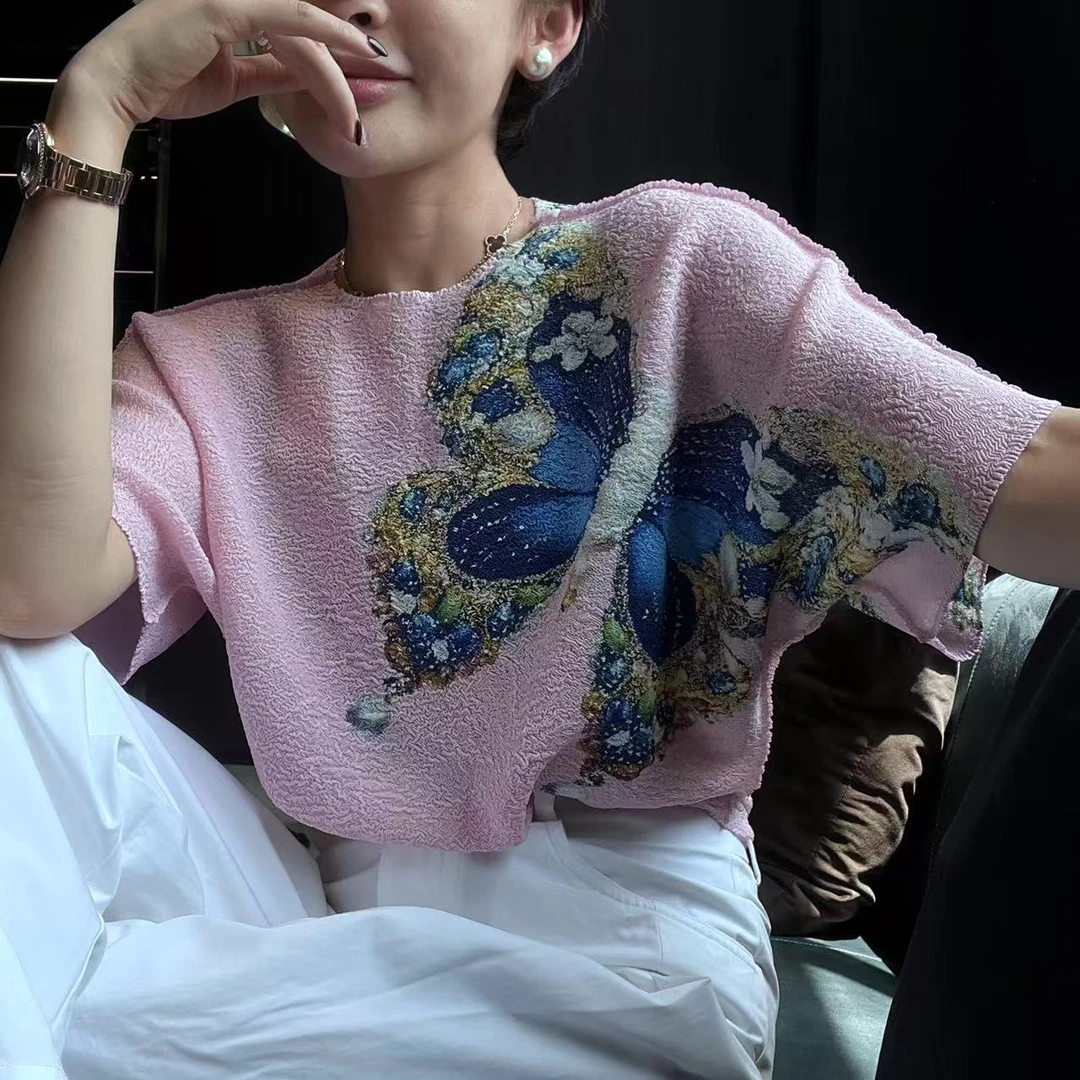 MINGGANG/名港【蝴蝶弹簧衣】宽松高弹圆领速干T恤258066