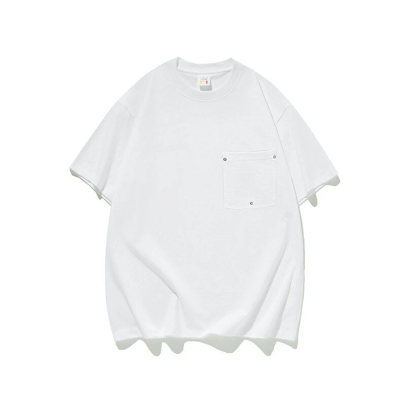 夏季重磅高品质情侣款镶嵌口袋设计宽松圆领短袖纯色T恤男上衣
