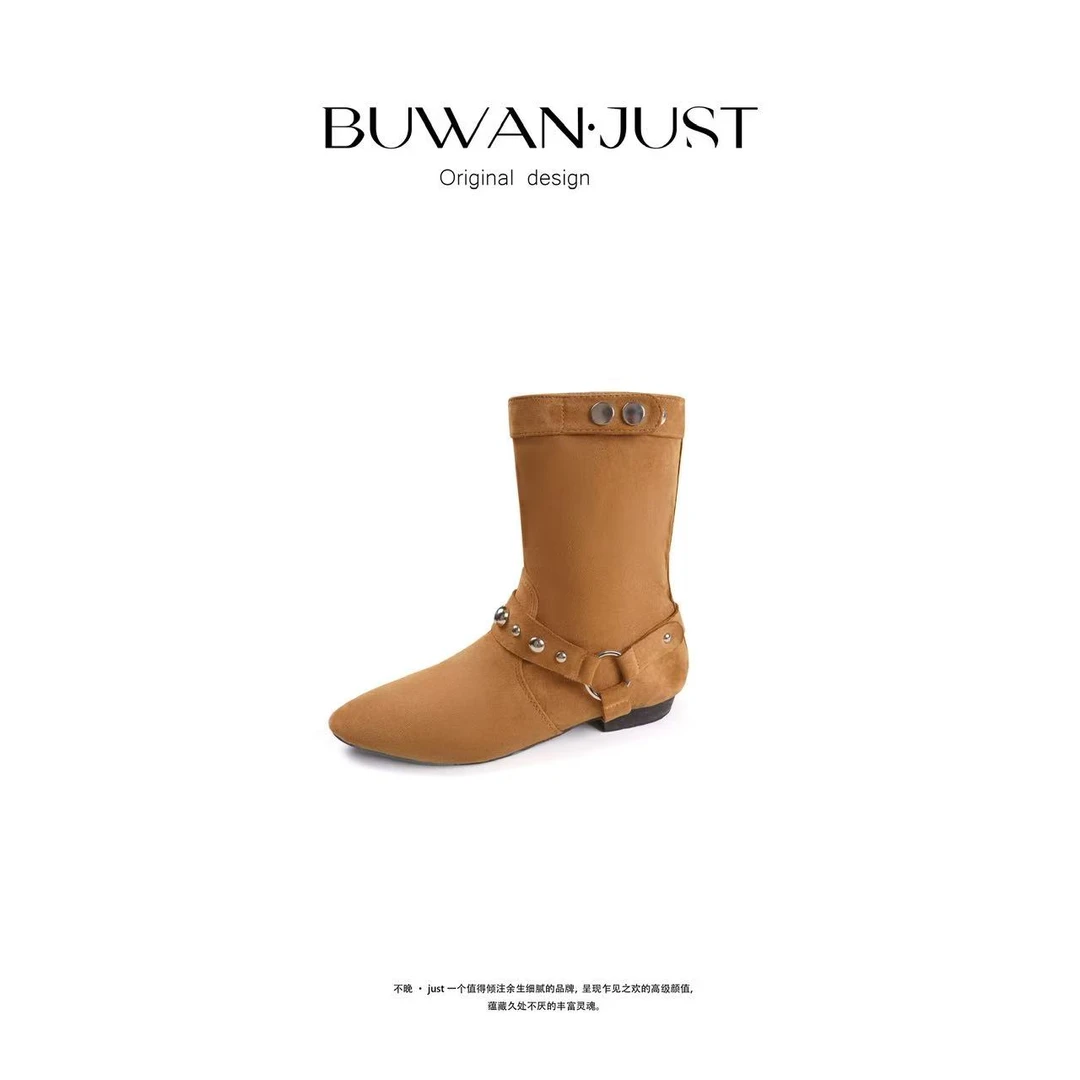 BUWANJUST 【西部复古】定制铆钉复古随性舒适好穿中筒靴 B2071