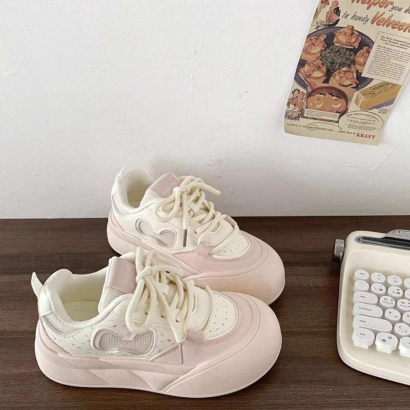 粉色可爱大头板鞋女2025新款夏季透气百搭厚底小白鞋子休闲面包鞋