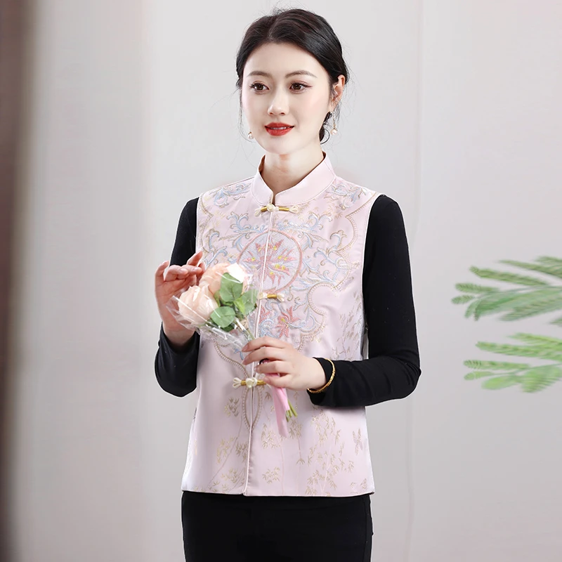 新中式国风马甲女唐装2025春新款小个子妈妈刺绣中国风马夹可外穿