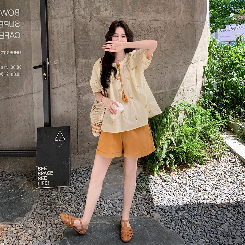 甜美减龄休闲衬衫套装女2025年夏季新款设计感高腰显瘦短裤两件套