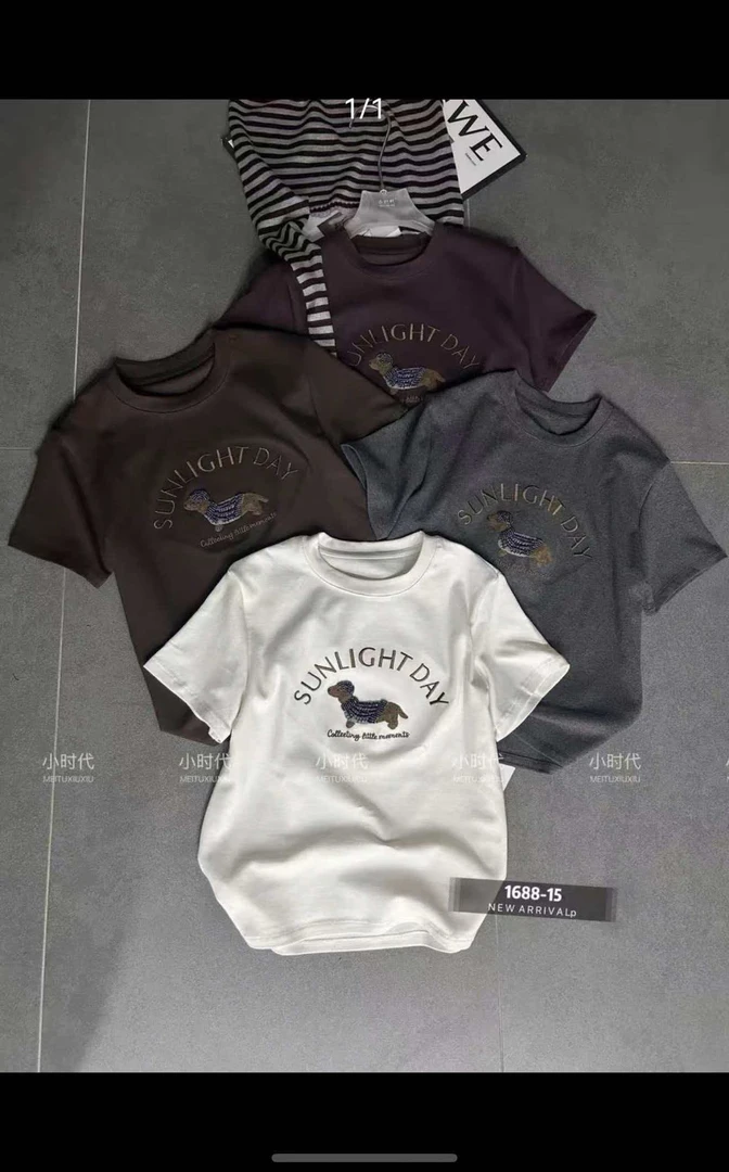 【苏苏精选】16885 宽松型短袖磨毛轻职风T恤修身休闲圆领印花女士