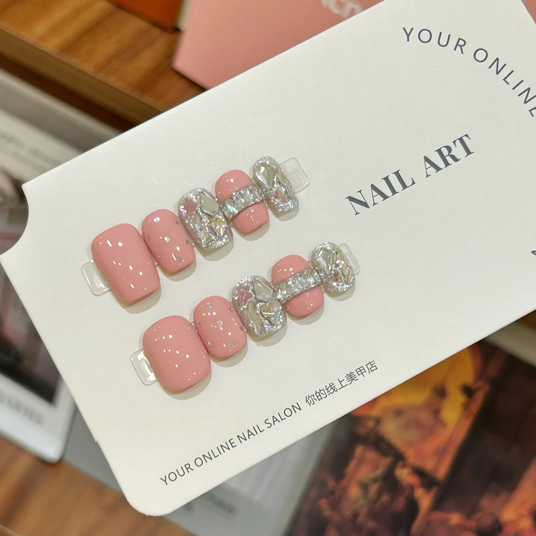 【粉钻柔光】纯手工粉雾碎钻穿戴甲  爆闪幻彩装饰少女心指甲片