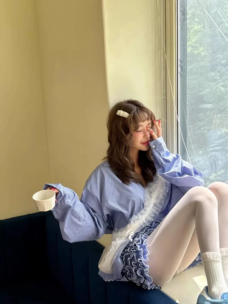 【财财家】泡菜国原版花边衬衫➕花边裙裤