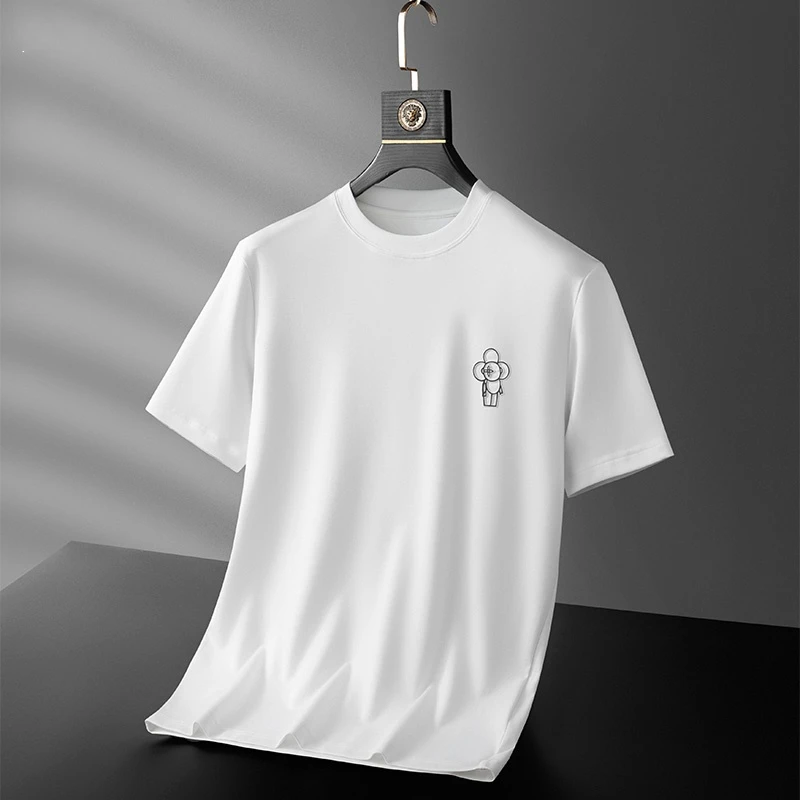 高端液态水柔棉半袖衫圆领透气莫代尔冰丝短袖t恤男薄款百搭上衣