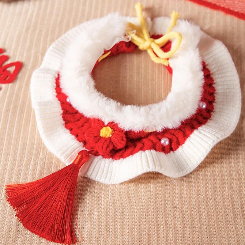 猫咪口水巾围兜手工编织项圈新年宠物围脖装饰针织配饰小狗狗项链