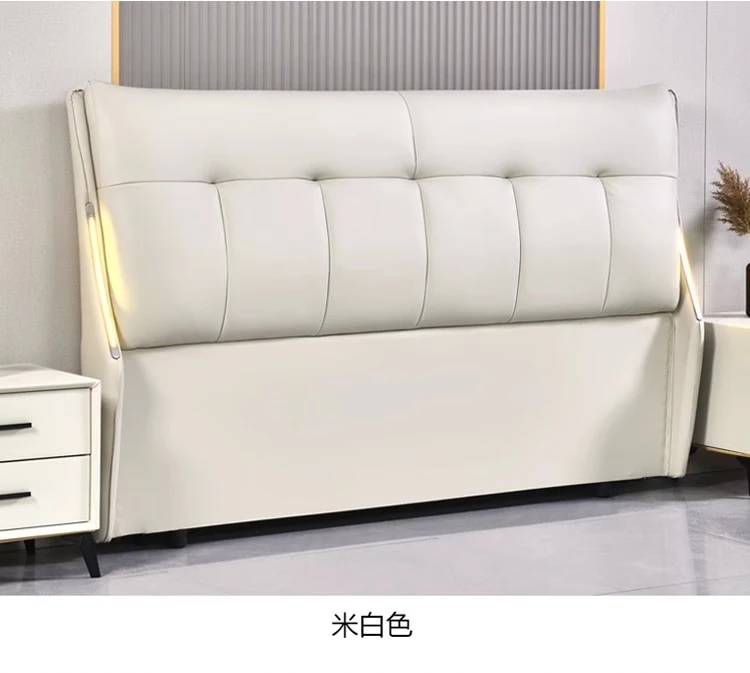 新款软包床头简约高端轻奢落地床头可单买定制【生态真皮】实木框架