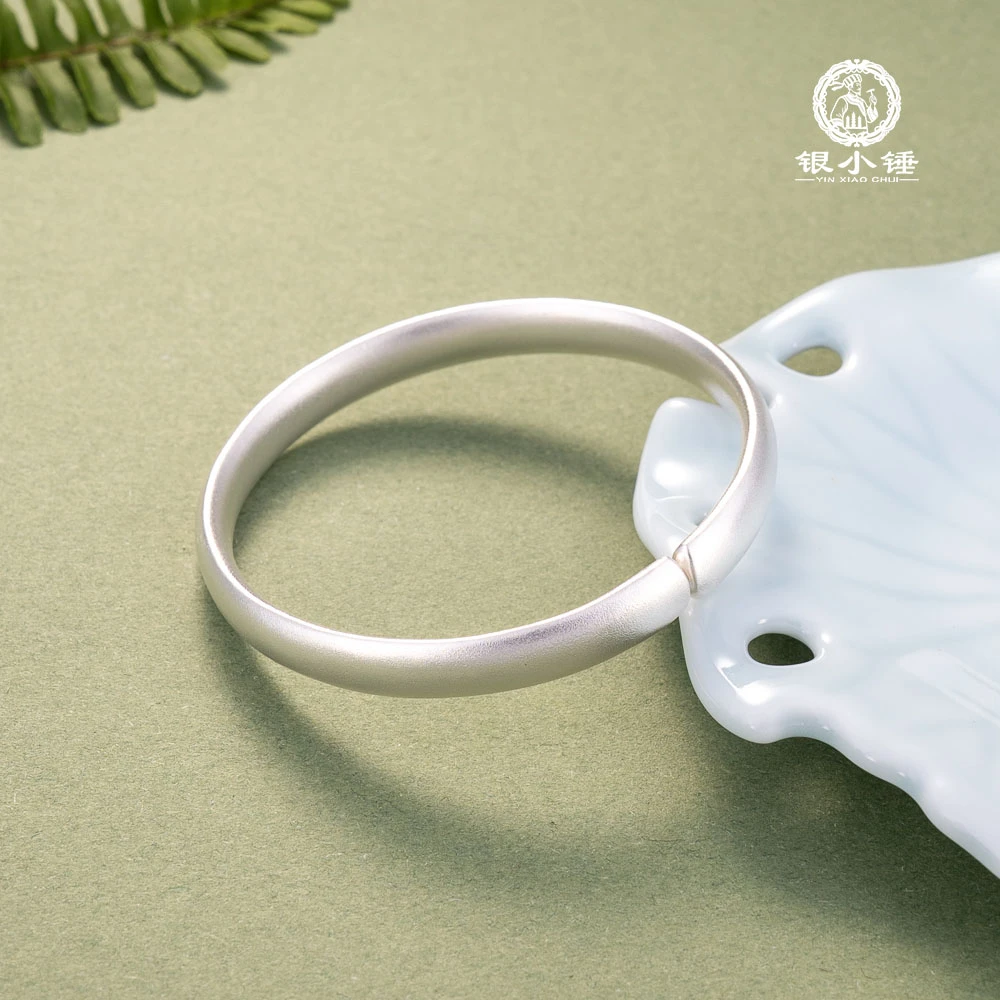 足银手镯 双面泥鳅背 大理银小锤古法手工素圈999足银手镯/可定制