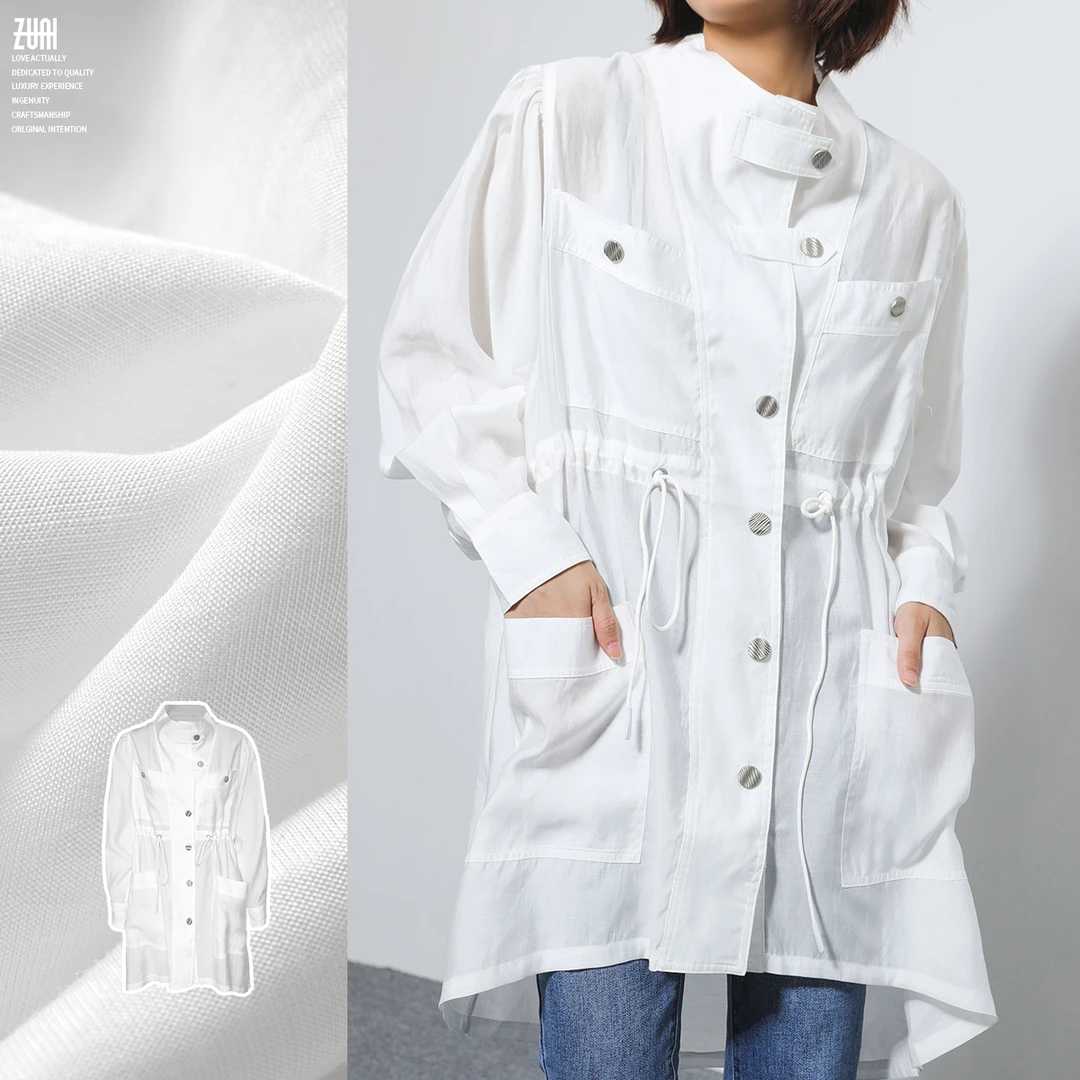 【都市剧女王】80天丝防晒抽绳收腰垂坠感衬衫风衣2110520