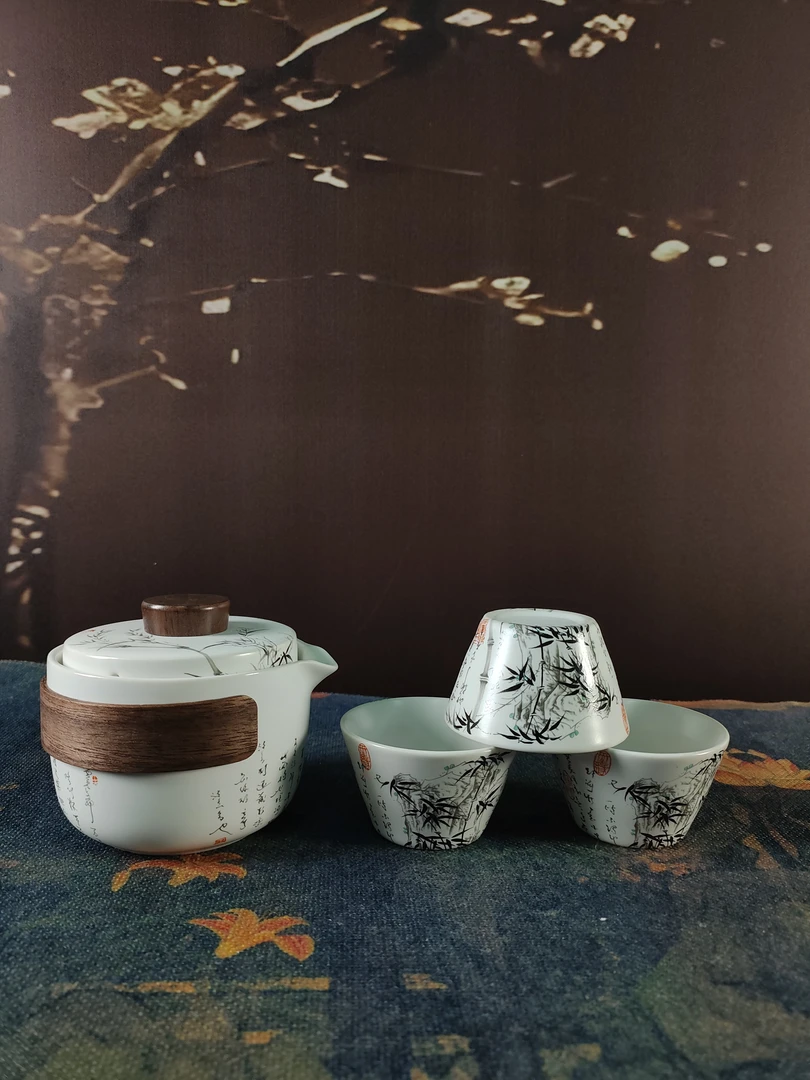 墨竹一壶三杯旅行套裸瓷-G2207