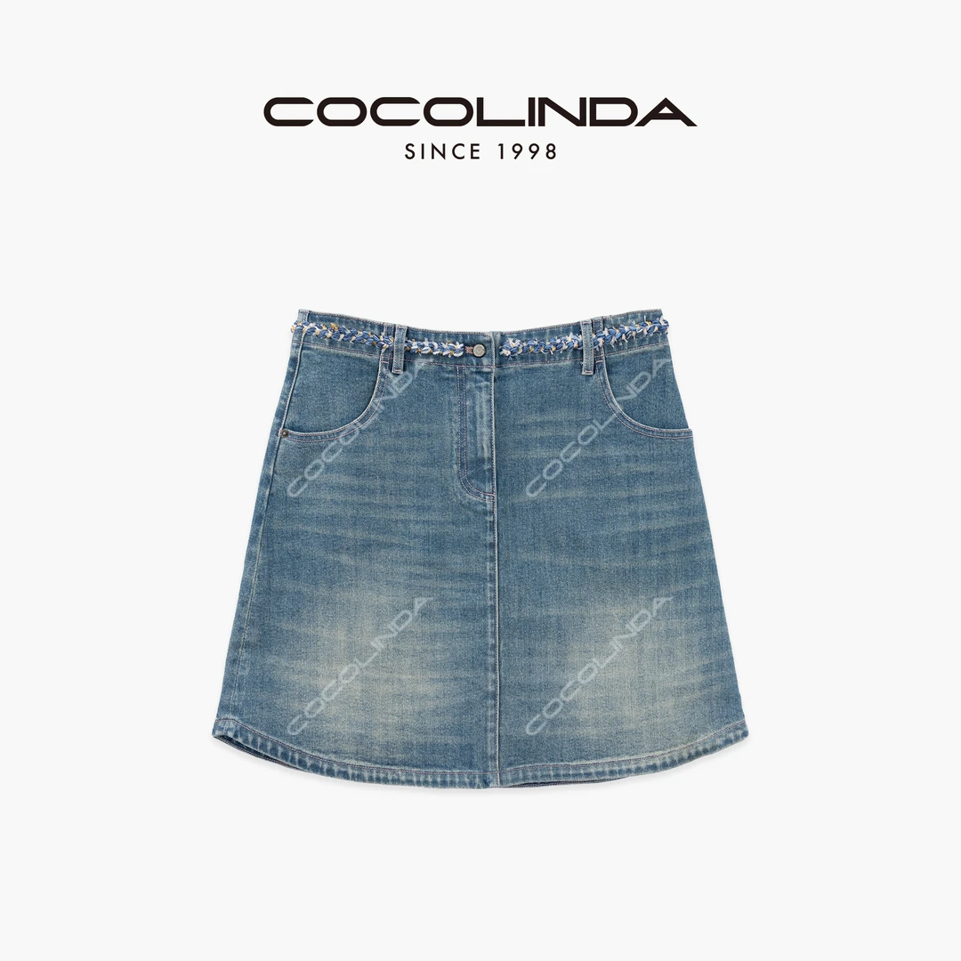 COCOLINDA| 棉质手工花边腰带小香风四季A摆牛仔半裙短裙N5295