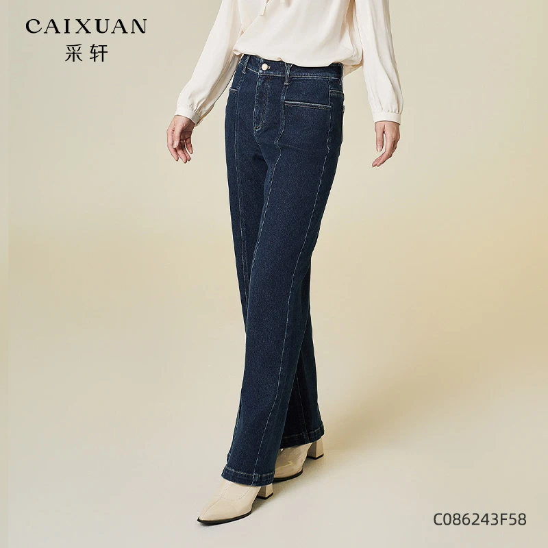 夏高腰直筒牛仔裤显瘦垂感薄绒款休闲通勤百搭