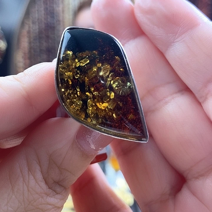 琥珀银S925镶嵌戒指戒指